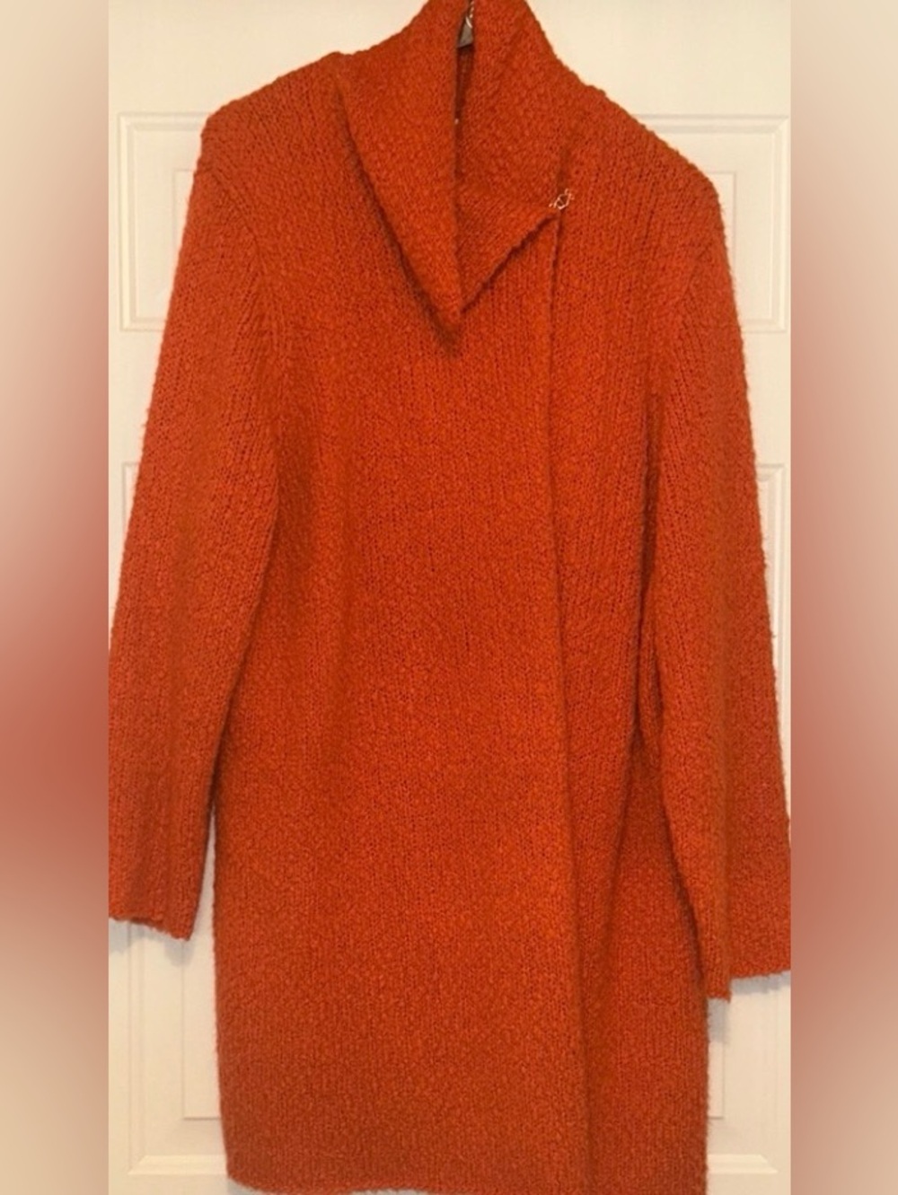 Laura Ashley Women Cardigan Sweater 3X Orange Open Front Chunky Boucle Knit